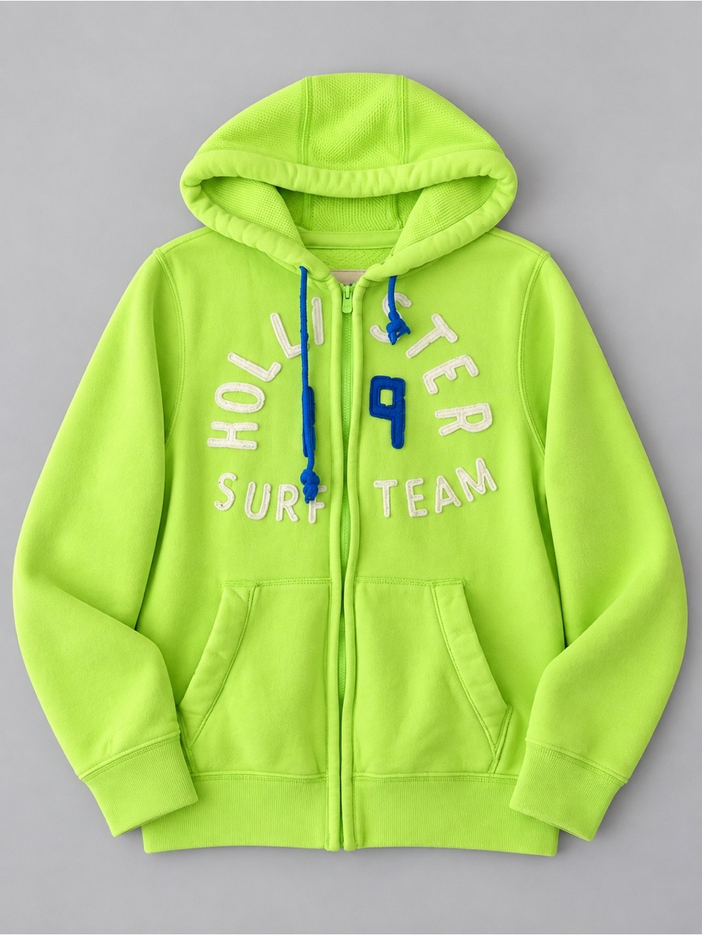 Vintage Y2K Hollister Wave Classic Full Zip Hoodie Lime Green Size M